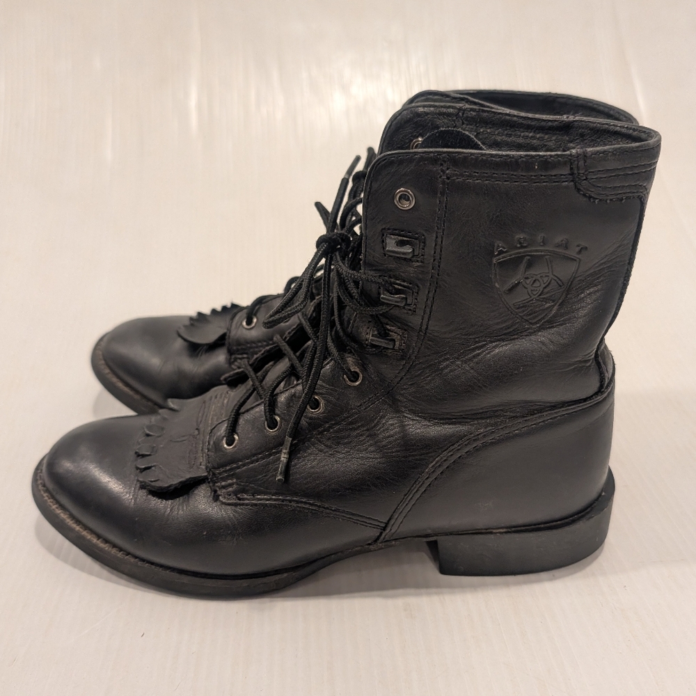 ARIAT Women's Heritage Ii Distressed Lacer Black Leather Boots Size 9 - Picture 4 of 11